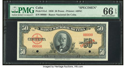 Cuba Banco Nacional de Cuba 50 Pesos 1950 Pick 81s1 Specimen PMG Gem Uncirculated 66 EPQ. Two POCs.

HID09801242017