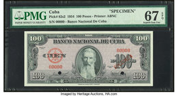 Cuba Banco Nacional de Cuba 100 Pesos 1954 Pick 82s2 Specimen PMG Superb Gem Unc 67 EPQ. Two POCs.

HID09801242017