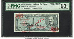 Cuba Banco Nacional de Cuba 1 Peso 1956 Pick 87s1 DLR Specimen PMG Choice Uncirculated 63 Net. Red De La Rue overprint variety; previously mounted.

H...