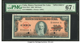 Cuba Banco Nacional de Cuba 100 Pesos 1960 Pick 93s2 Specimen PMG Superb Gem Unc 67 EPQ. Printer's annotation; two POCs.

HID09801242017