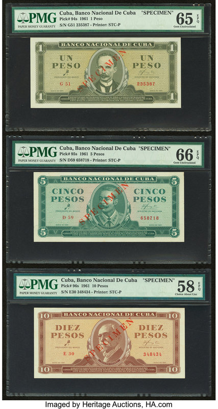 Cuba Banco Nacional de Cuba 1; 5; 10; 20; 50; 100 Pesos 1961 Pick 94s; 95s; 96s;...