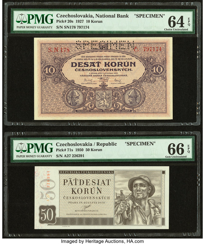 Czechoslovakia National Bank; Republic 10; 50 Korun 1927; 1950 Pick 20s; 71s Two...