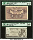 Czechoslovakia National Bank; Republic 10; 50 Korun 1927; 1950 Pick 20s; 71s Two Specimens PMG Choice Uncirculated 64 EPQ; Gem Uncirculated 66 EPQ. 

...