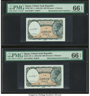 Two Consecutive Mismatched Serial Number Examples Egypt United Arab Republic 5 Piastres 1940 (ND 1997-98 Issue) Pick 185 PMG Gem Uncirculated 66 EPQ. ...