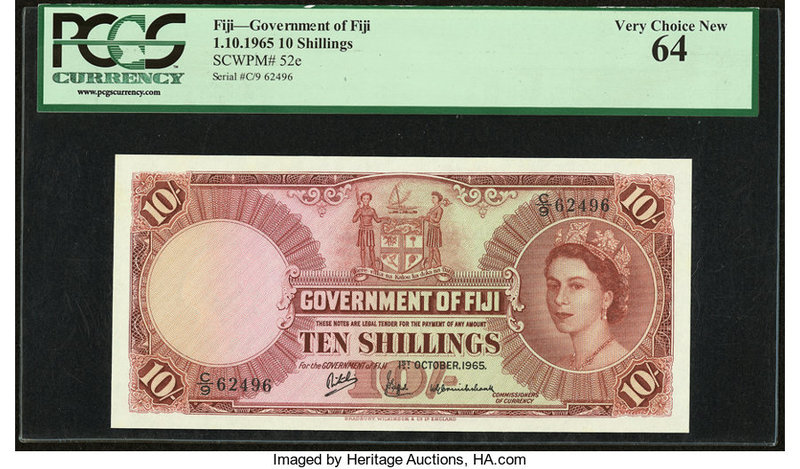 Fiji Government of Fiji 10 Shillings 1.10.1965 Pick 52e PCGS Very Choice New 64....