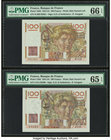 France Banque de France 100 Francs 2.11.1951; 2.1.1953 Pick 128d Two Examples PMG Gem Uncirculated 66 EPQ; Gem Uncirculated 65 EPQ. 

HID09801242017
