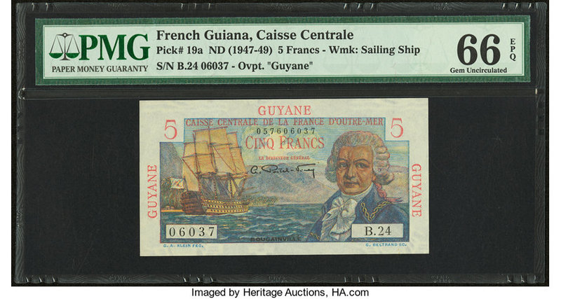 French Guiana Caisse Centrale de la France d'Outre-Mer 5 Francs ND (1947-49) Pic...