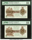 Great Britain Treasury Note 1 Pound ND (1922-23) Pick 359a Two Consecutive Examples PMG About Uncirculated 55; About Uncirculated 53. 

HID09801242017
