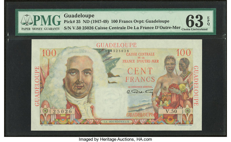 Guadeloupe Caisse Centrale de la France d'Outre-Mer 100 Francs ND (1947-49) Pick...