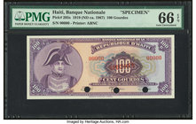 Haiti Banque Nationale de la Republique d'Haiti 100 Gourdes 1919 (ND ca. 1967) Pick 205s Specimen PMG Gem Uncirculated 66 EPQ. Three POCs.

HID0980124...