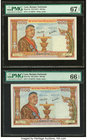 Lao People's Democratic Republic Banque Nationale du Laos 100 Kip ND (1957 Pick 6a Two Examples PMG Superb Gem Unc 67 EPQ; Gem Uncirculated 66 EPQ. 

...