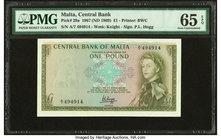 Malta Central Bank of Malta 1 Pound 1967 (ND 1969) Pick 29a PMG Gem Uncirculated 65 EPQ. 

HID09801242017
