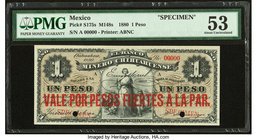 Mexico Banco Minero Chihuahuense 1 Peso 1880 Pick S175s M148s Specimen PMG About Uncirculated 53. Two POCs; previously mounted.

HID09801242017
