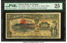 Mexico Banco de Durango 20 Pesos 11.5.1903 Pick S275d M334d PMG Very Fine 25. Spindle Holes.

HID09801242017