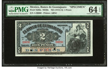 Mexico Banco de Guanajuato 2 Pesos ND (1913-14) Pick S288s M349s Specimen PMG Choice Uncirculated 64 EPQ. Two POCs.

HID09801242017