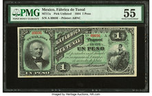 Mexico Fabrica de Tunal 1 Peso 1884 Pick UNL M717a PMG About Uncirculated 55. 

HID09801242017