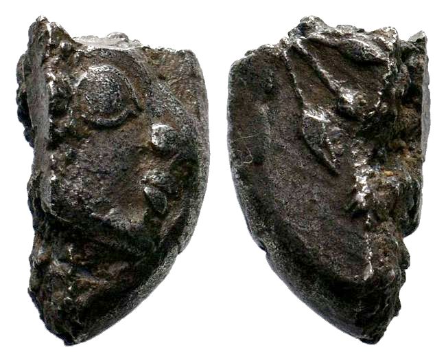 Attica, Athens AR Tetradrachm cut fragment. Circa 500-482 BC. Helmeted archaic h...