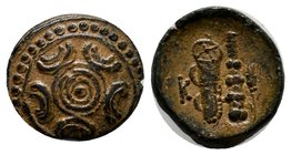 KINGS OF MACEDON. Alexander III 'the Great' (336-323 BC). Ae. Uncertain mint in Asia Minor.Obv: Macedonian shield.Rev: K. Bow in bow-case, club and gr...