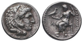 Kingdom of Macedon, Alexander III ‘the Great’ AR Tetradrachm. circa 333-327 BC. Head of Herakles right, wearing lion skin / ΒAΣΙΛEΩΣ AΛEΞANΔPOY, Zeus ...