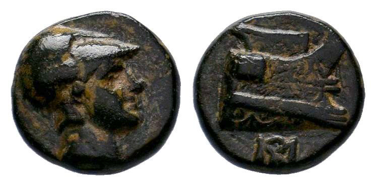 KINGS OF MACEDON. Demetrios I Poliorketes (306-283 BC). Ae. Salamis. Obv: Helmet...