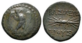 KINGS OF BITHYNIA. Prusias II Kynegos (182-149 BC). Ae. Nikomedeia. Obv: Eagle standing right, with wings spread.Rev: BAΣIΛEΩΣ / ΠΡΟYΣIOY. Thunderbolt...