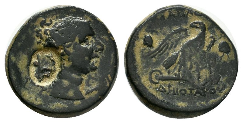 Deiotaros, ca 62-40 BC. AE. Countermarked head of Tyche , Winged bust of Nike ri...