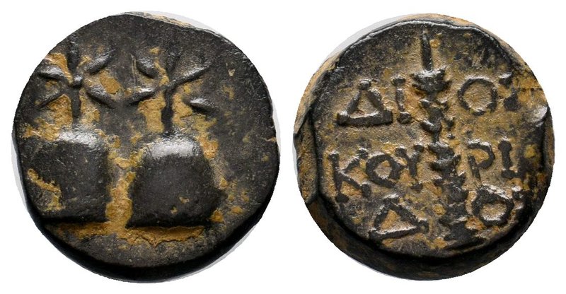 KOLCHIS, Dioskourias. Late 2nd-1st century BC. Æ . Caps of the Dioskouroi surmou...