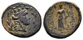 MYSIA. Pergamon. Ae (Circa 133-27 BC). Obv: Helmeted head of Athena right within wreath. Rev: AΘHNAΣ / APEIAΣ. Owl standing right, head facing. Von Fr...