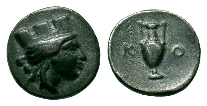Illyria, Korkyra AR Hemidrachm. Roman rule. Circa 229-48 BC. Turreted head of Ty...