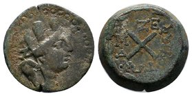 CILICIA, Zephyrion. 1st century BC. Æ . Turreted head of Tyche right / Large X, ethnic, and two monograms within wreath. SNG France –; SNG Levante 905...