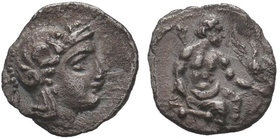 Cilicia, Mallos AR Obol. 375-360 BC. Aphrodite seated right / Head of Female right. 
Diameter: 9mm
Weight: 0.46gr
Condition: Very Fine
Provenance:...