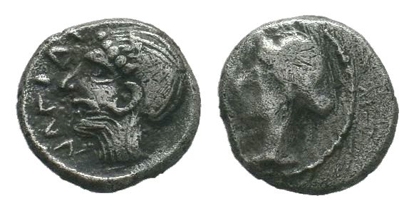 Cilicia, Nagidos, c. 400-380 BC. AR Obol . Head of Aphrodite l., hair in sphendo...
