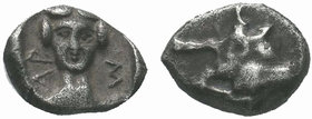 CILICIA, Mallos. Circa 425-385 BC. AR Obol . Forepart of man-headed bull left / Female head facing within incuse square. Göktürk -; SNG France -; SNG ...