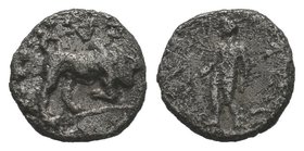Bull butting right / Male figure advancing left, inscription right. Pecunem Auction 38, 198; Gorny & Mosch Auction 176, 1248.
Diameter: 10mm
Weight:...