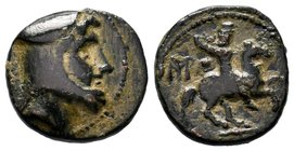 Cappadocian Kingdom. Ariarathes III. Ca. 230-220 B.C. AE . Tyana . Head of Ariarathes III right, wearing bashlyk / API, horseman charging right; in ri...