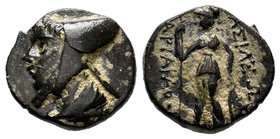KINGS OF CAPPADOCIA. Ariarathes III (230-220 BC). Ae.Obv: Head of Ariarathes III with tiara left.Rev: BAΣIΛEΩΣ AΡIAΡAΘOΥ.Athena standing left with shi...