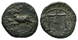 Levantine region, (Nektanebo II), uncertain mint Æ15. 361-343 BC. Ram running left, head reverted / Scales. Weiser 1; Howgego pl. 9, 192; Weiser 1 (Ne...