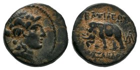 SELEUCID KINGS of SYRIA. Alexander I. 150-145 BC. Æ. Head of Dionysos right, wearing ivy wreath / ΒΑΣΙΛΕΩΣ ΑΛΕΞΑΝΔΡΟΥ, elephant standing left, monogra...