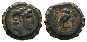 SELEUKID KINGS of SYRIA. Alexander I Balas. 152-145 BC. Æ. Antioch mint. Struck 150-146 BC. Diademed head right / Owl standing right, head facing; mon...