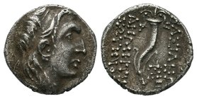 SELEUKID EMPIRE. Demetrios I Soter. 162-150 BC. AR Drachm. Contemporary imitation of Antioch mint issue dated SE 161 (152/1 BC). Diademed head right /...