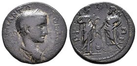 PHRYGIA, Bruzus. Gordian III. AD 238-244. Æ . Laureate, draped, and cuirassed bust right / Hygeia standing right, holding serpent which she feeds from...