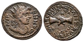 PHRYGIA. Hierapolis. Pseudo-autonomous. Time of Philip I 'the Arab' (244-249). Ae. Homonoia issue with Cyzicus. Obv: ΛAIPBHNOC. Radiate and draped bus...
