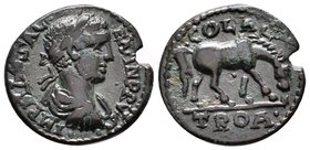 TROAS. Alexandria. Severus Alexander (222-235). Ae As.Obv: IM SE ALEXANDER AV. Laureate, draped and cuirassed bust right.Rev: COL AL / TROA Horse graz...