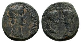 IONIA. Smyrna. Caligula with Germanicus and Agrippina I (37-41). Ae. Marcus Acilius Aviola, proconsul; Menophanes, magistrate. Obv: ΓAION KAICAΡA ΓЄΡM...