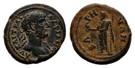 PISIDIA. Baris. Hadrian (117-138). AE Obv: ΑΥT ΚΑΙ ΤΡΑΙA ΑΔΡΙΑΝΟС. Laureate bust right, with slight drapery. Rev: ΒΑΡΗΝΩΝ Zeus standing left, holding ...