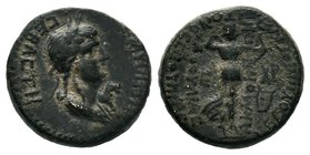 PHRYGIA. Acmoneia. Poppaea, Augusta, 65-65. Hemiassarion, Loukios Servenios Kapito, archon, with his wife Ioulia Severa, circa 62. ΠOΠΠAIA CEBACTH Dra...