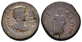 PAMPHYLIA, Perga. Geta, 209-212 AD. Ae. Bare headed draped bust / Artemis standing holding bow. SNG.Cop.333. VF, dark green patina. Rare.
Diameter: 2...