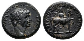 PHRYGIA. Hierapolis. Claudius (41-54). Ae.Obv: KΛAYΔIOΣ KAIΣAP. Laureate head and right.Rev: Μ ΣΥΙΛΛΙΟΣ ΑΝΤΙΟΧΟΣ ΓΡΑ ΙΕΡΑΠΟΛΙΤΩΝ. God on horseback rig...