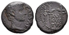 PISIDIA. Antioch. Augustus (27 BC-14 AD). Ae.Obv: CAESAR. Bare head right.Rev: COL CAES. AV / GVS / TVS in three lines between two inward-facing aquil...