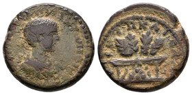 Diadumenian, as Caesar, Ӕ23 of Caesarea, Cappadocia. Dated RY 2 of Macrinus = AD 217/8. M ΟΠ [..] ΔIAΔO ANT, bare-headed, draped and cuirassed bust ri...